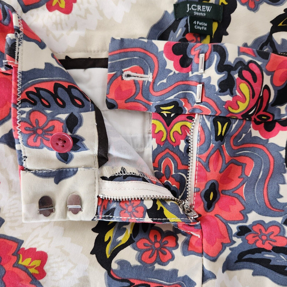 Jcrew Capri Pants Casual Womens Stretch White, Black & Red Floral Print Size 4P - Picture 7 of 10